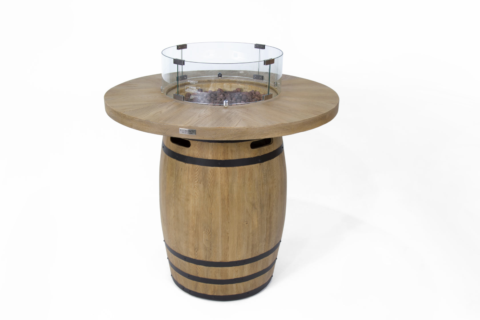Wijnvat als vuurtafel met glasrand en bar