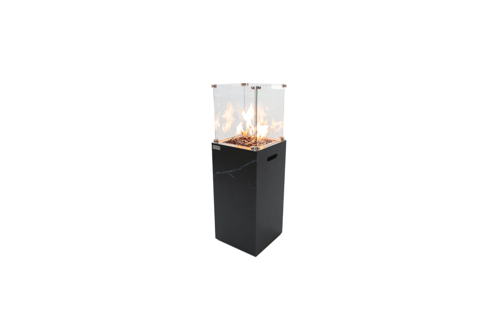 console met glas ingebouwde gasfles oin zwart marmer look